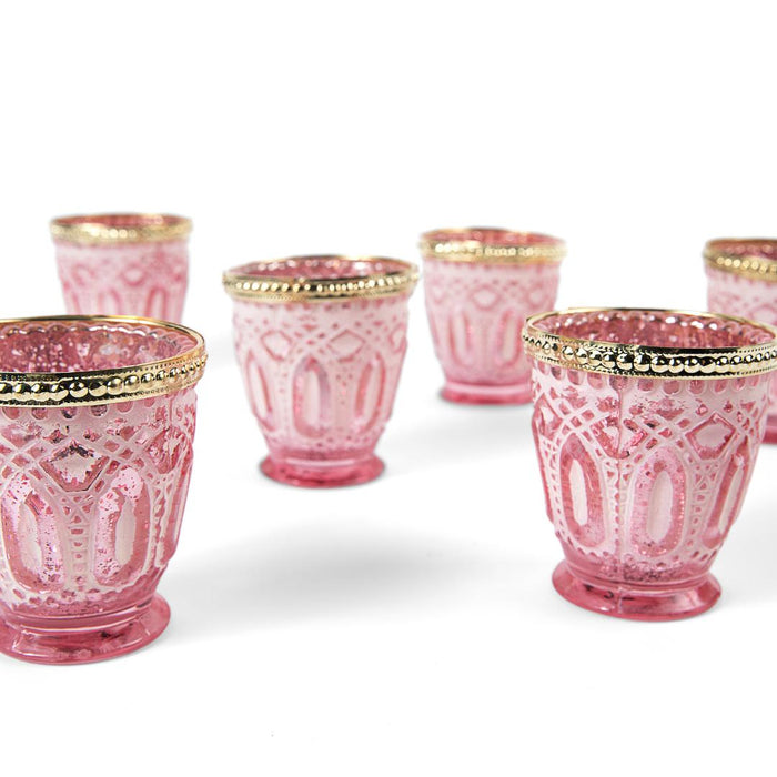 Set of 6 Shabby Chic Glass Vintage Votive Candle Holders Bulk Pack-Koyal Wholesale-Frosted Pink-Set of 1 (6 PC)-