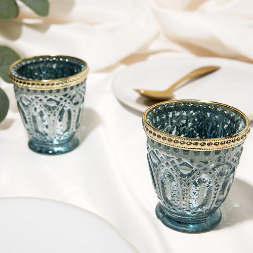 Set of 6 Shabby Chic Glass Vintage Votive Candle Holders-Set of 6-Koyal Wholesale-Frosted Blue-