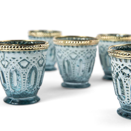 Set of 6 Shabby Chic Glass Vintage Votive Candle Holders-Set of 6-Koyal Wholesale-Frosted Blue-
