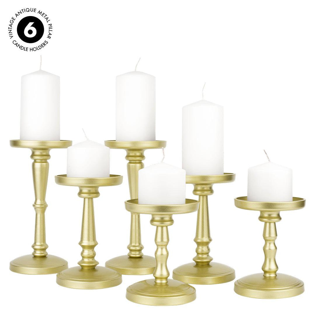 Set of 6 Vintage Antique Metal Pillar Candle Holders