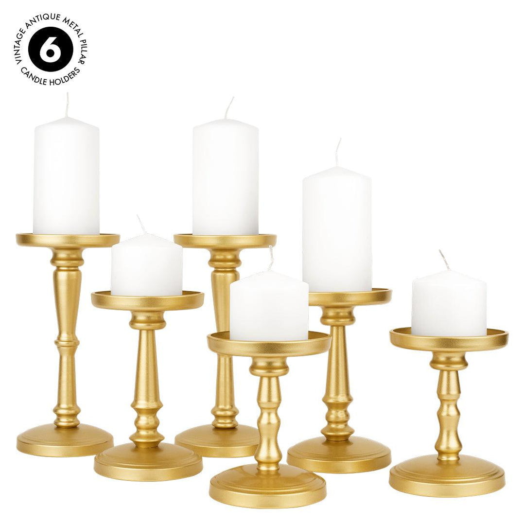 Set of 6 Vintage Antique Metal Pillar Candle Holders