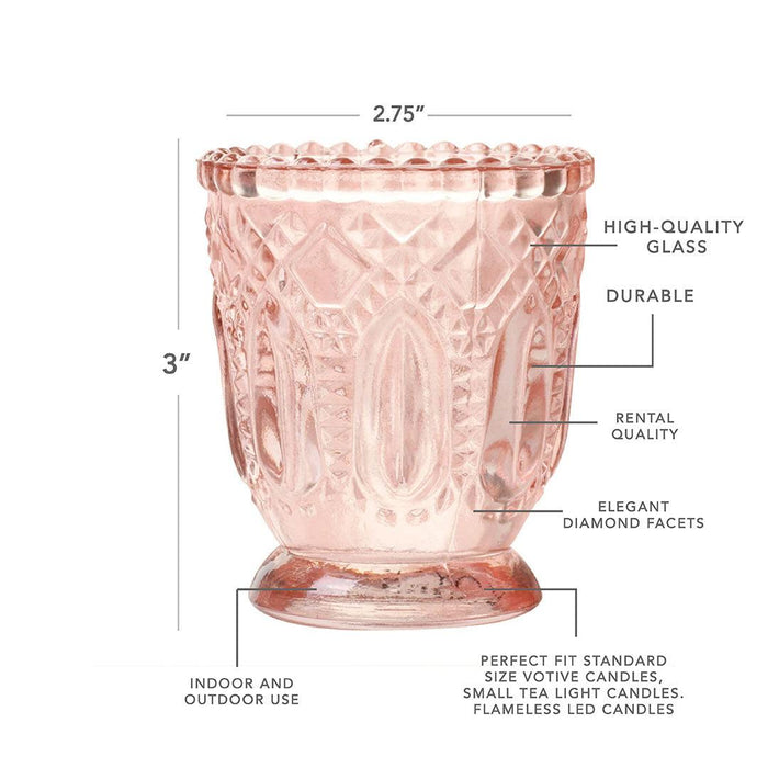 Set of 6 Vintage Glass Candle Holder Bulk Pack-Koyal Wholesale-Blush Pink-Set of 6-