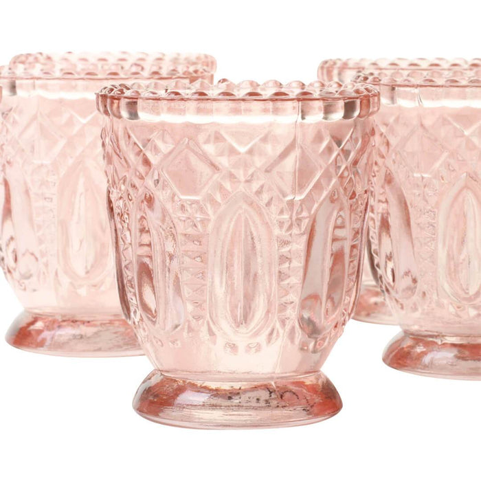 Set of 6 Vintage Glass Candle Holder Bulk Pack-Koyal Wholesale-Blush Pink-Set of 6-