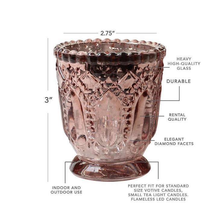 Set of 6 Vintage Glass Candle Holder Bulk Pack-Koyal Wholesale-Blush Pink-Set of 6-