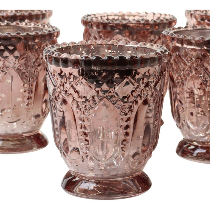 Set of 6 Vintage Glass Candle Holder Bulk Pack-Koyal Wholesale-Blush Pink-Set of 6-