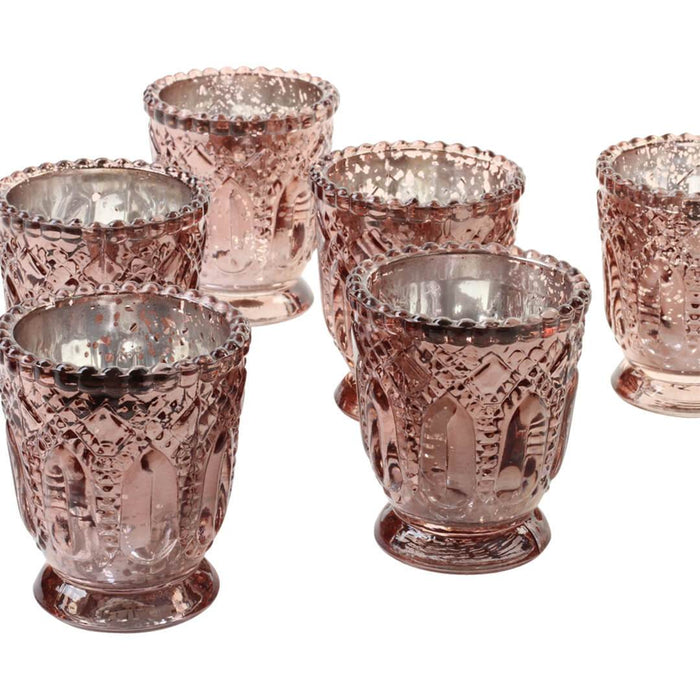 Set of 6 Vintage Glass Candle Holder Bulk Pack-Koyal Wholesale-Blush Pink-Set of 6-