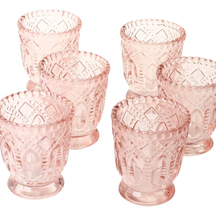 Set of 6 Vintage Glass Candle Holder Bulk Pack-Koyal Wholesale-Blush Pink-Set of 6-