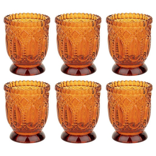 Set of 6 Vintage Glass Candle Holder Bulk Pack-Koyal Wholesale-Amber-Set of 6-