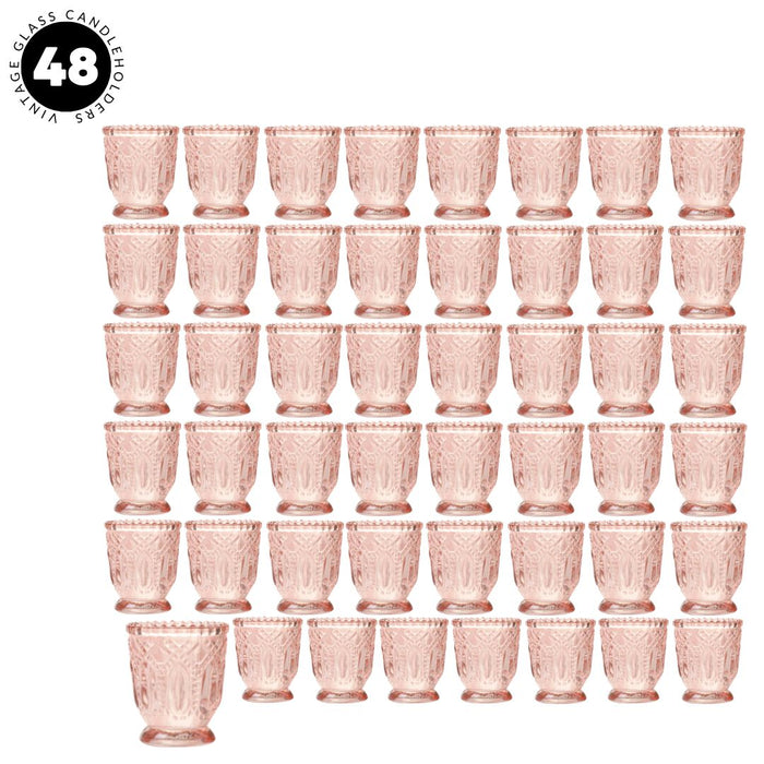 Set of 6 Vintage Glass Candle Holder Bulk Pack-Koyal Wholesale-Blush Pink-Set of 48-