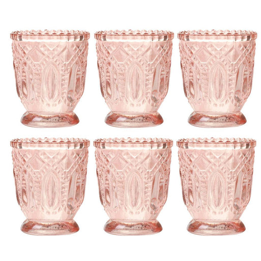 Set of 6 Vintage Glass Candle Holder Bulk Pack-Koyal Wholesale-Blush Pink-Set of 6-