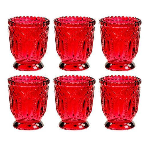 Set of 6 Vintage Glass Candle Holder Bulk Pack-Koyal Wholesale-Burgundy-Set of 6-