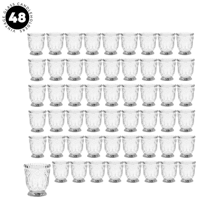 Set of 6 Vintage Glass Candle Holder Bulk Pack-Koyal Wholesale-Clear-Set of 48-