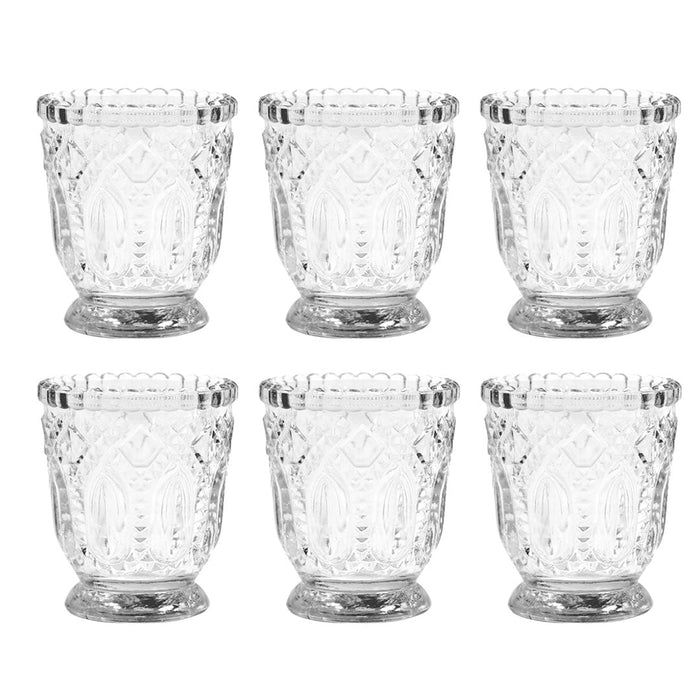 Set of 6 Vintage Glass Candle Holder Bulk Pack-Koyal Wholesale-Clear-Set of 6-