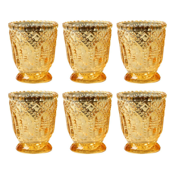 Set of 6 Vintage Glass Candle Holder Bulk Pack-Koyal Wholesale-Gold-Set of 6-