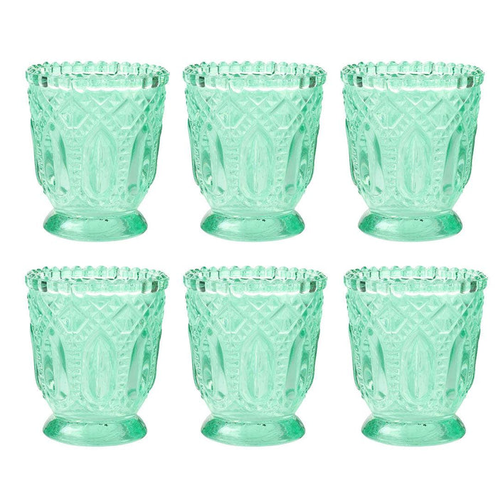 Set of 6 Vintage Glass Candle Holder Bulk Pack-Koyal Wholesale-Mint-Set of 6-