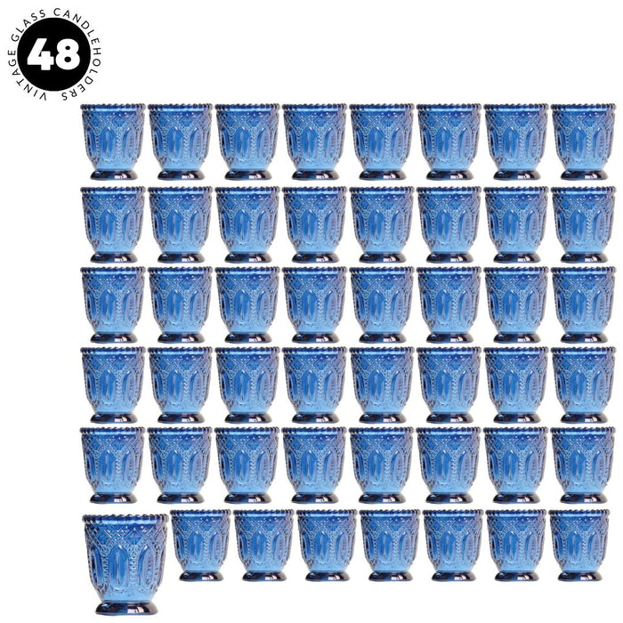 Set of 6 Vintage Glass Candle Holder Bulk Pack-Koyal Wholesale-Navy Blue-Set of 48-