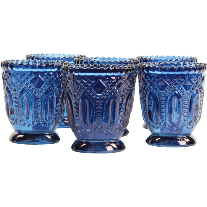 Set of 6 Vintage Glass Candle Holder Bulk Pack-Koyal Wholesale-Navy Blue-Set of 6-