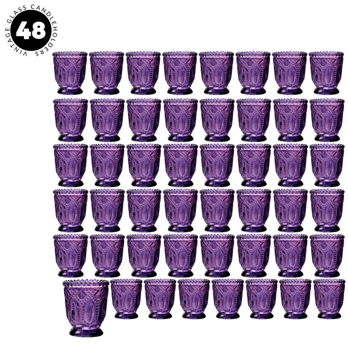 Set of 6 Vintage Glass Candle Holder Bulk Pack-Koyal Wholesale-Purple-Set of 48-