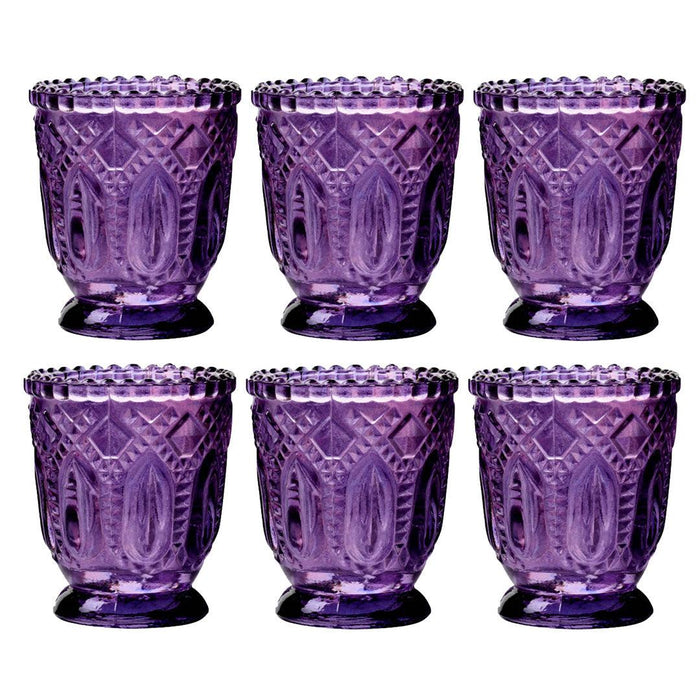 Set of 6 Vintage Glass Candle Holder Bulk Pack-Koyal Wholesale-Purple-Set of 6-