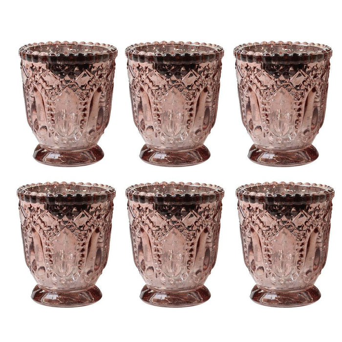 Set of 6 Vintage Glass Candle Holder Bulk Pack-Koyal Wholesale-Rose Gold-Set of 6-