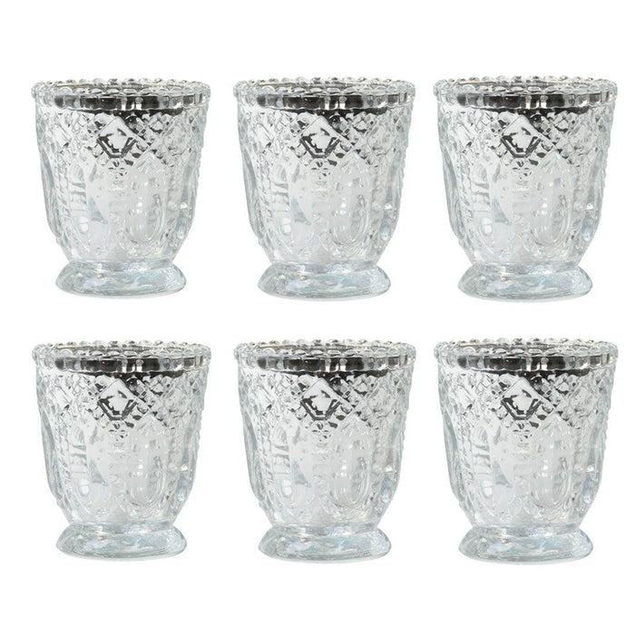 Set of 6 Vintage Glass Candle Holder Bulk Pack-Koyal Wholesale-Silver-Set of 6-