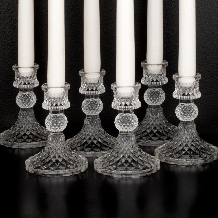 Set of 6 Vintage Glass Taper Candle Holders-Set of 6-Koyal Wholesale-Clear-