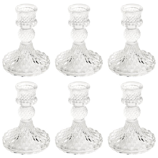 Set of 6 Vintage Glass Taper Candle Holders-Set of 6-Koyal Wholesale-Clear-