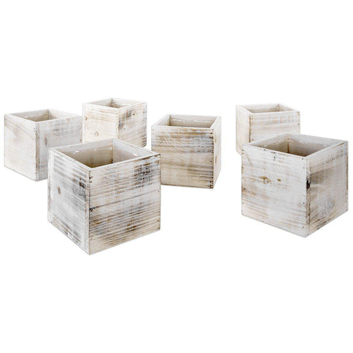 Set of 6 White Square Wood Vases-Set of 6-Koyal Wholesale-4" x 4"-