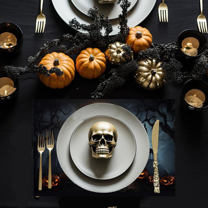 Set of 8 Halloween Disposable Cardstock Paper Placemats for Dining and Decor-Set of 8-Andaz Press-Moonlit Haunted Manor-