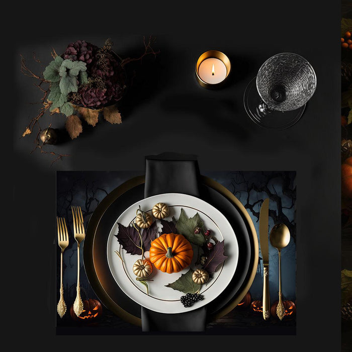 Set of 8 Halloween Disposable Cardstock Paper Placemats for Dining and Decor-Set of 8-Andaz Press-Moonlit Haunted Manor-