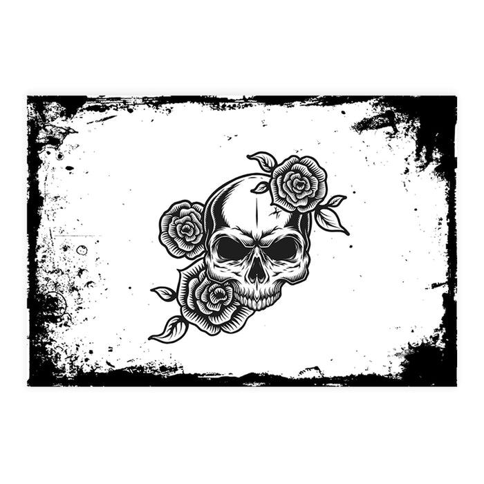 Set of 8 Halloween Disposable Cardstock Paper Placemats for Dining and Decor-Set of 8-Andaz Press-Black Skull and Roses-