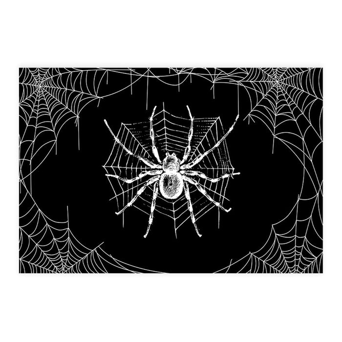 Set of 8 Halloween Disposable Cardstock Paper Placemats for Dining and Decor-Set of 8-Andaz Press-Black & White Spiderwebs-