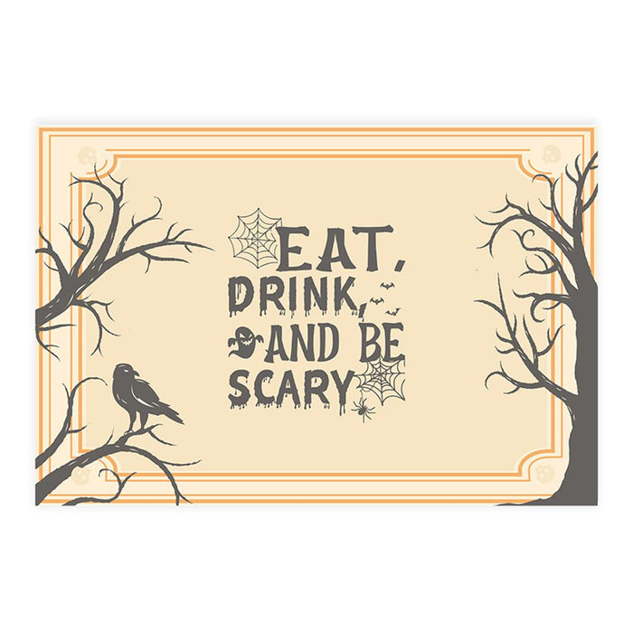 Set of 8 Halloween Disposable Cardstock Paper Placemats for Dining and Decor-Set of 8-Andaz Press-Eat Drink And Be Scary Shadowed Oak-