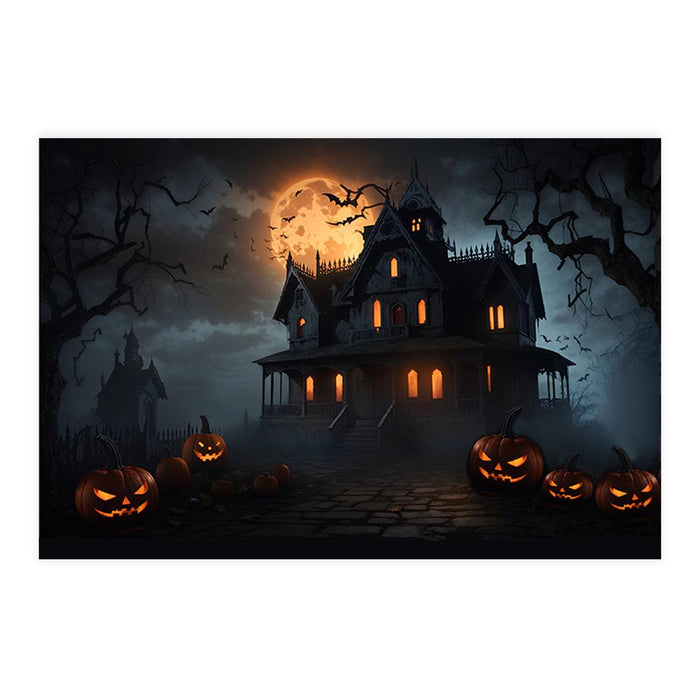 Set of 8 Halloween Disposable Cardstock Paper Placemats for Dining and Decor-Set of 8-Andaz Press-Moonlit Haunted Manor-