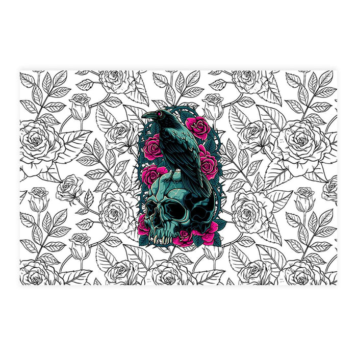 Set of 8 Halloween Disposable Cardstock Paper Placemats for Dining and Decor-Set of 8-Andaz Press-Roses, Skulls & Crows-