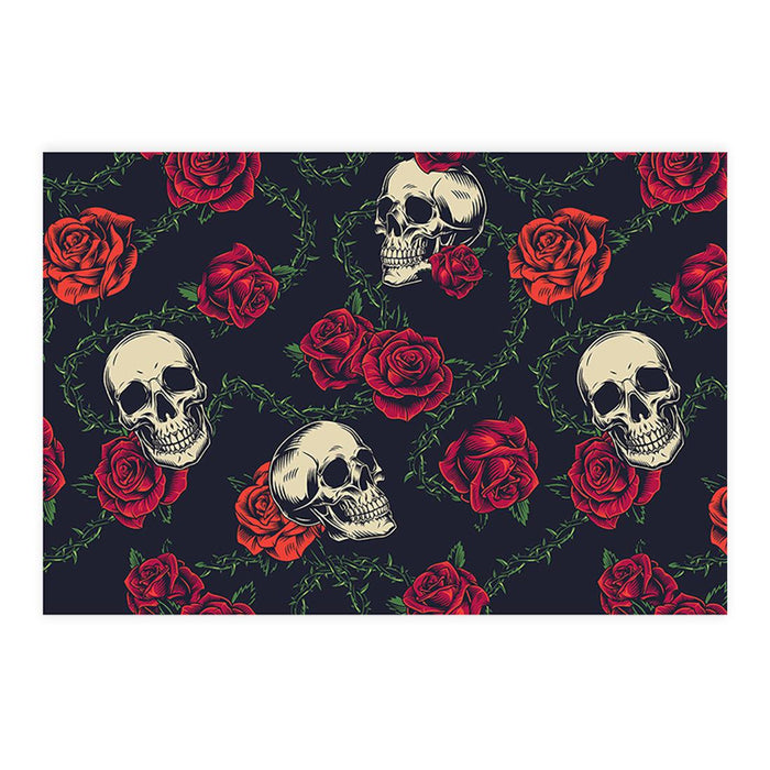 Set of 8 Halloween Disposable Cardstock Paper Placemats for Dining and Decor-Set of 8-Andaz Press-Skulls & Roses-