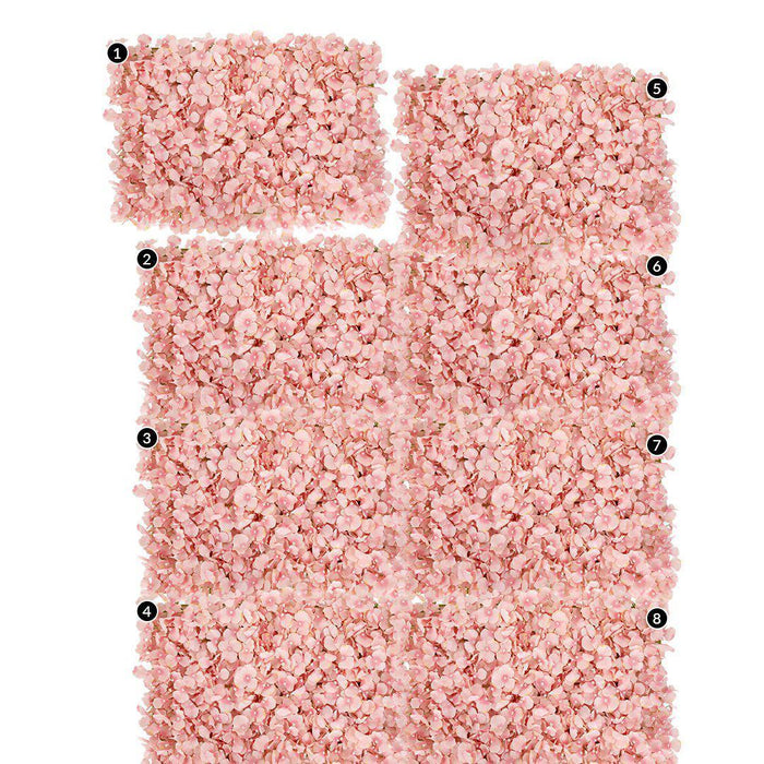 Set of 8 Silk Artificial Hydrangea Flower Wall Panels-Set of 8-Koyal Wholesale-Pink-16" x 24"-