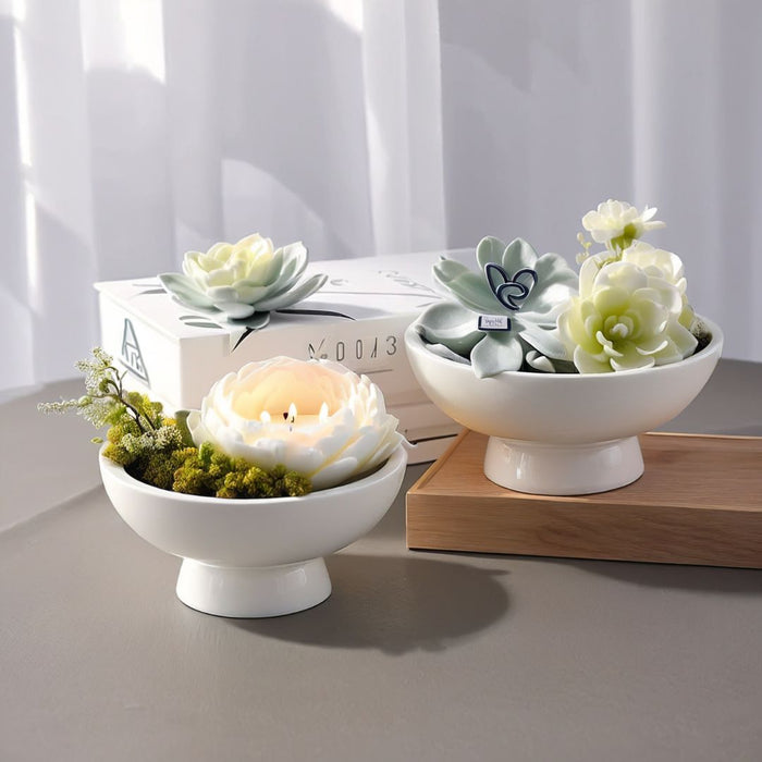 Set of 8 White Pedestal Footed Bowl Bulk Flower Vases-Koyal Wholesale-5.5" x 5.5"-