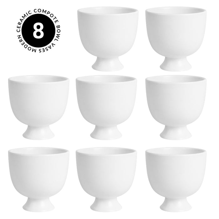 Set of 8 White Pedestal Footed Bowl Bulk Flower Vases-Koyal Wholesale-5.1” x 5”-