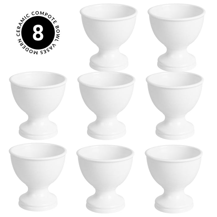 Set of 8 White Pedestal Footed Bowl Bulk Flower Vases-Koyal Wholesale-5.5" x 5.5"-