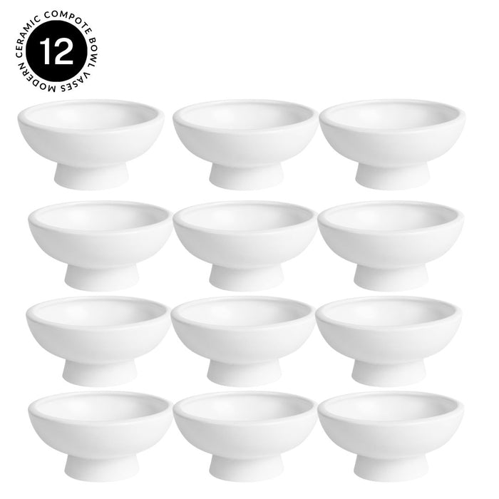 Set of 8 White Pedestal Footed Bowl Bulk Flower Vases-Koyal Wholesale-6.3" x 3"-