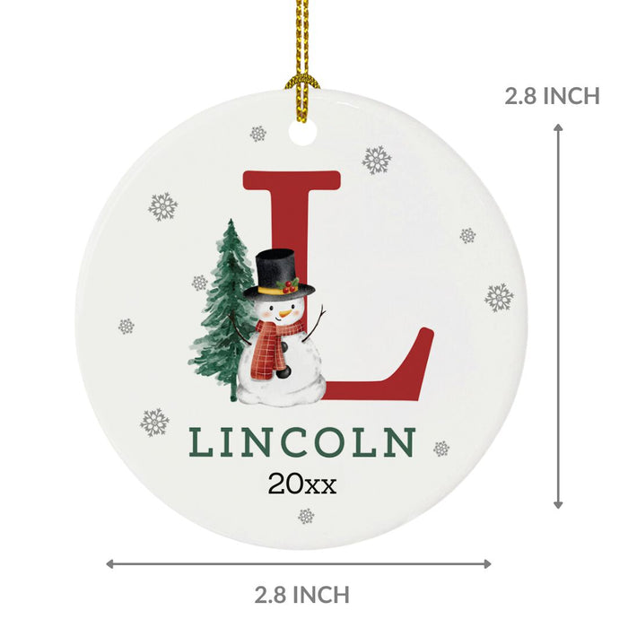 Snowman Round Porcelain Christmas Ornament Bulk Pack, Monogram with Custom Name, Bulk Pack-Set of 6-Andaz Press-Monogram F-