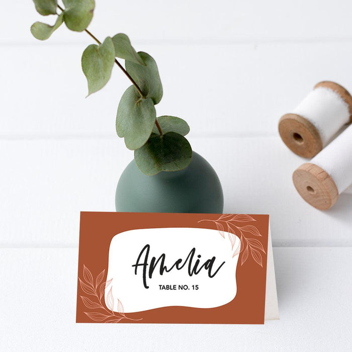 Table Tent Place Cards for Wedding Party Tables, Seating Name Place Cards, Design 1-Set of 56-Andaz Press-Terracotta-