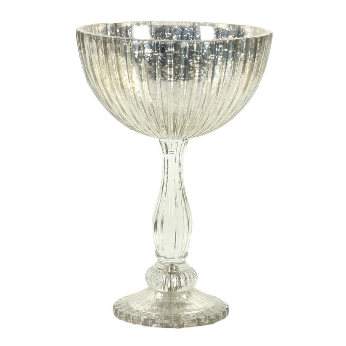 Tall Antique Glass Compote Bowl Pedestal Flower Bowl Centerpiece-Set of 1-Koyal Wholesale-Silver-7" D x 10.5" H-