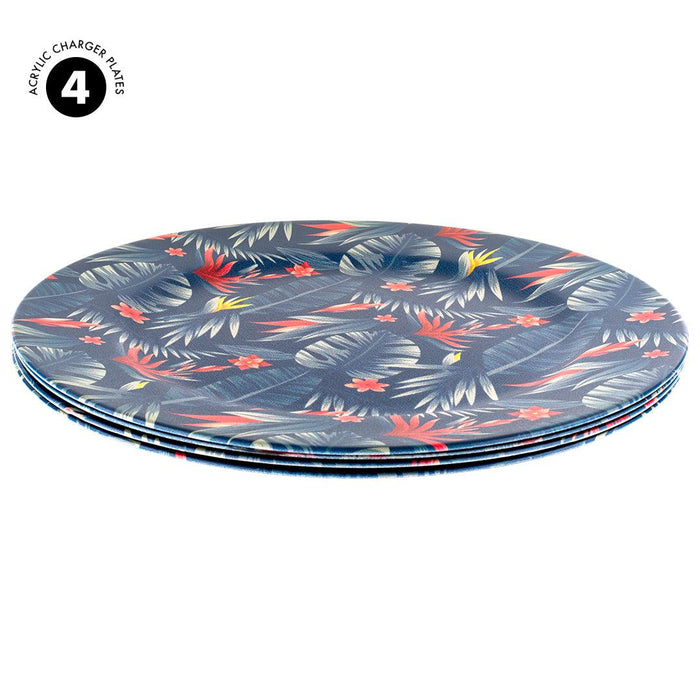 Tropical Palm Leaves Acrylic Charger Plates Bulk Pack-Koyal Wholesale-Set of 1 (4 PC)-