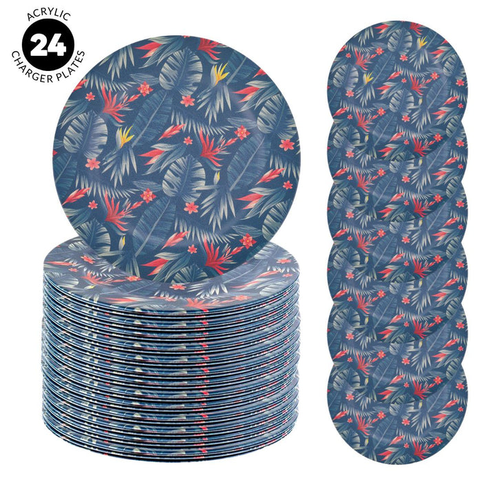 Tropical Palm Leaves Acrylic Charger Plates Bulk Pack-Koyal Wholesale-Set of 6 (24 PC)-