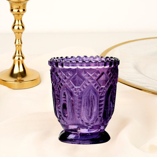 Vintage Glass Candle Holder Bull Pack-Koyal Wholesale-Purple-Set of 6-