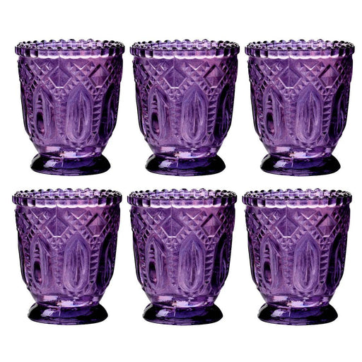 Vintage Glass Candle Holder Bull Pack-Koyal Wholesale-Purple-Set of 6-