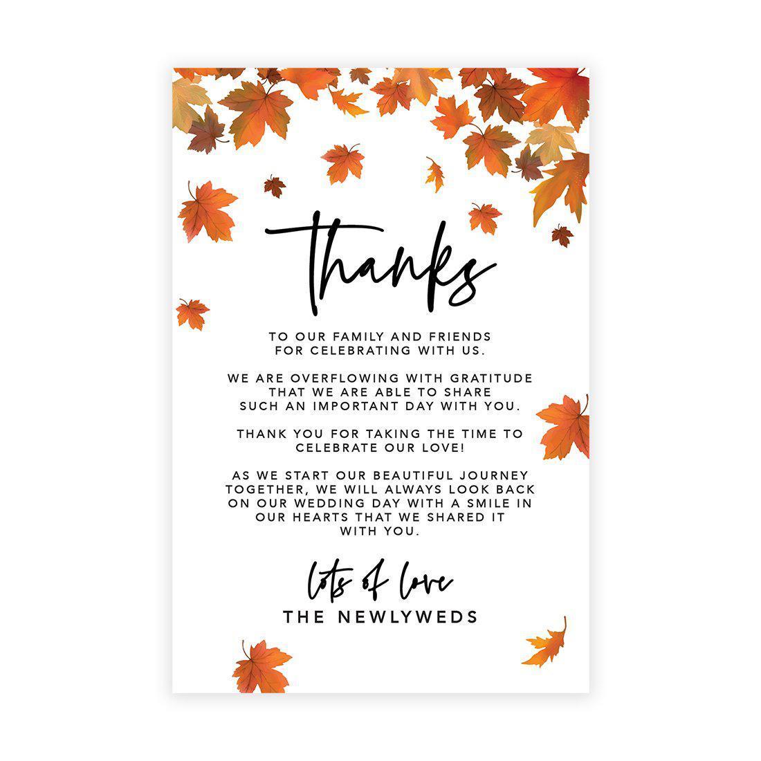 Wedding Thank You Place Setting Cards