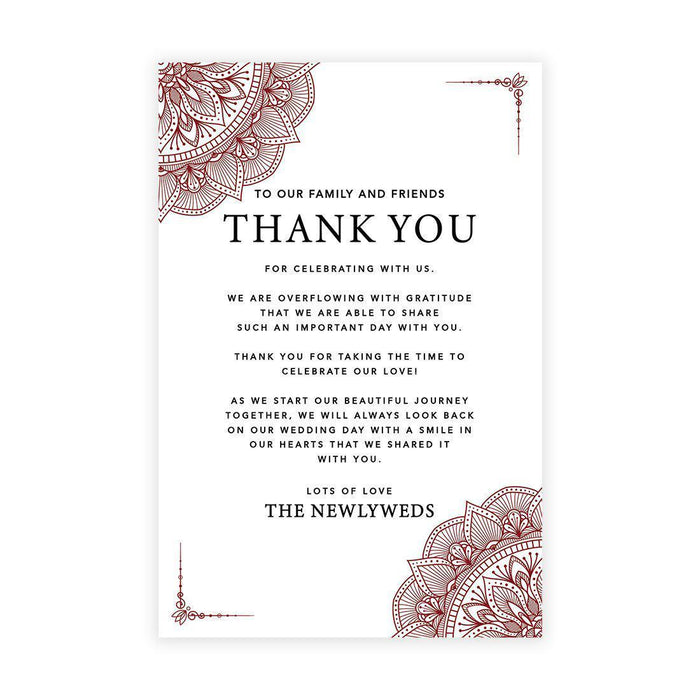 Wedding Thank You Place Setting Cards for Table Reception, Wedding Decoration Seating Design 1-Set of 56-Andaz Press-Burgundy Elegant Ornate-